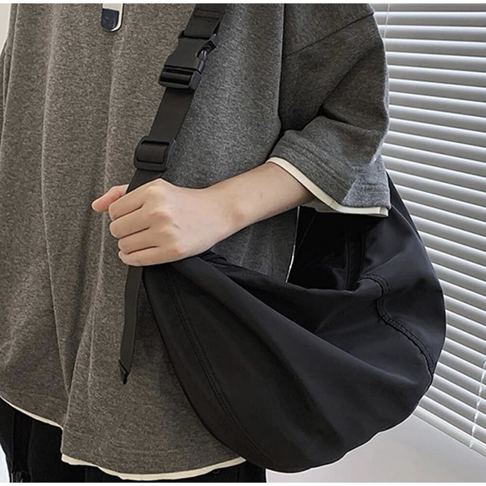 Black Nylon Crescent Sling Bag Crossbody Adjustable Strap Lightweight Unisex